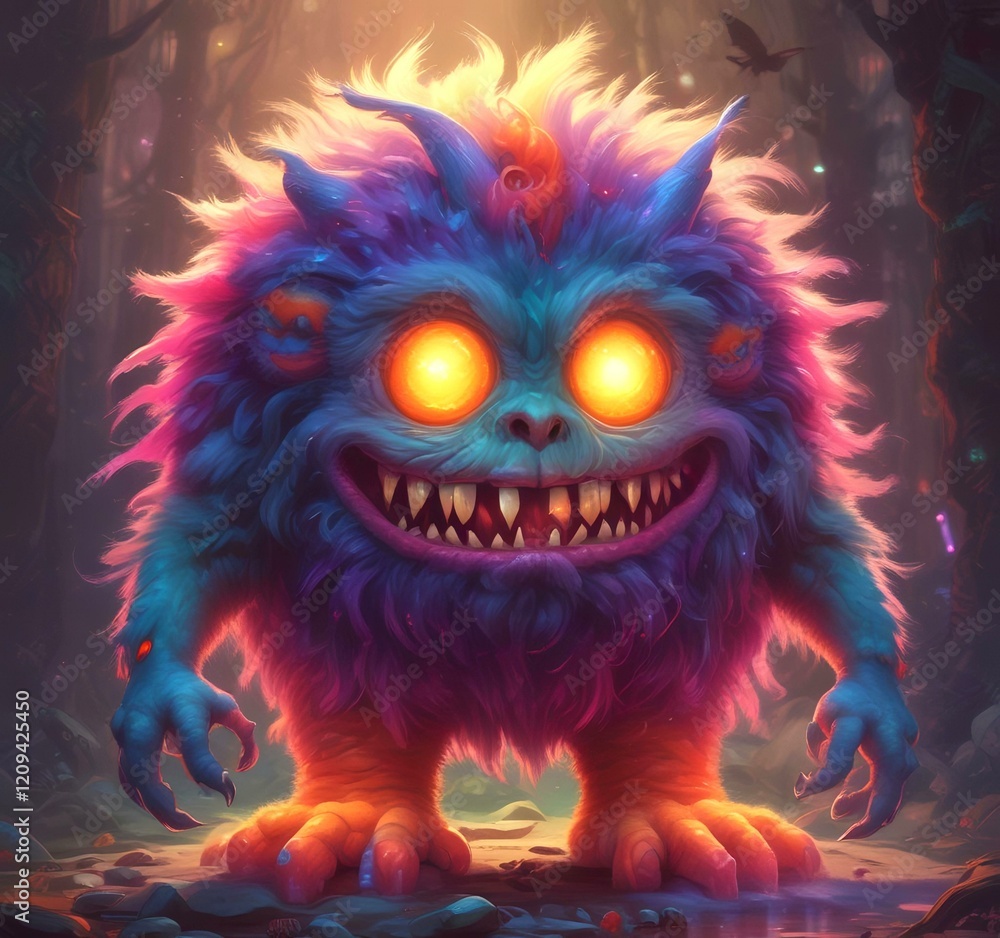 Naklejka premium Illustration of fluffy and cute small monster.