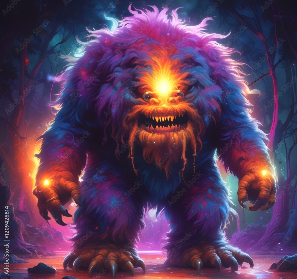 Fototapeta premium Illustration of fluffy and cute small monster.