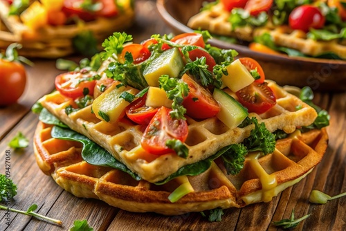 Golden Crispy Cheese & Vegetable Belgian Waffles photo