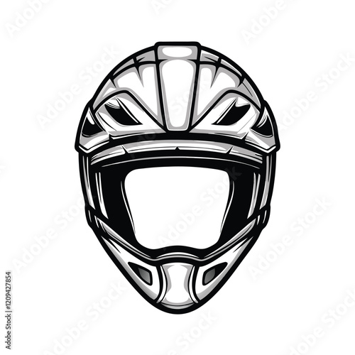 Futuristic helmet design featuring sharp angles and geometric shapes, emphasizing a sleek and aerodynamic silhouette.