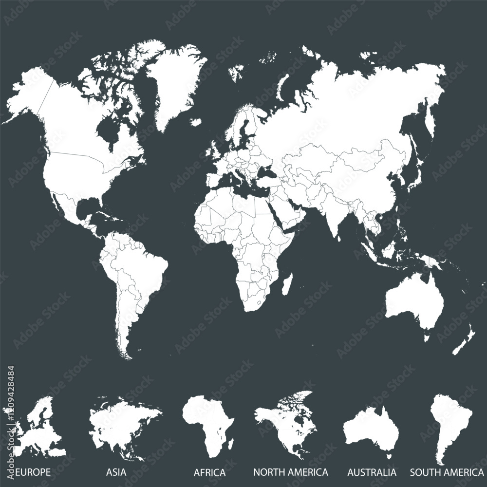 Naklejka premium World map. Silhouette map. Continents