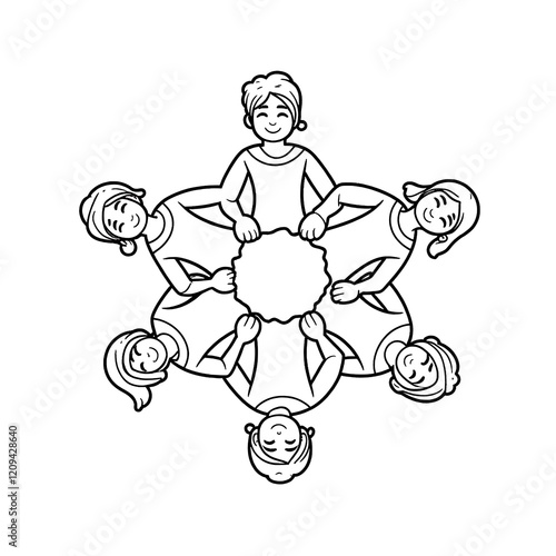 Wallpaper Mural Girls Circle Teamwork Unity Collaboration Illustration Torontodigital.ca