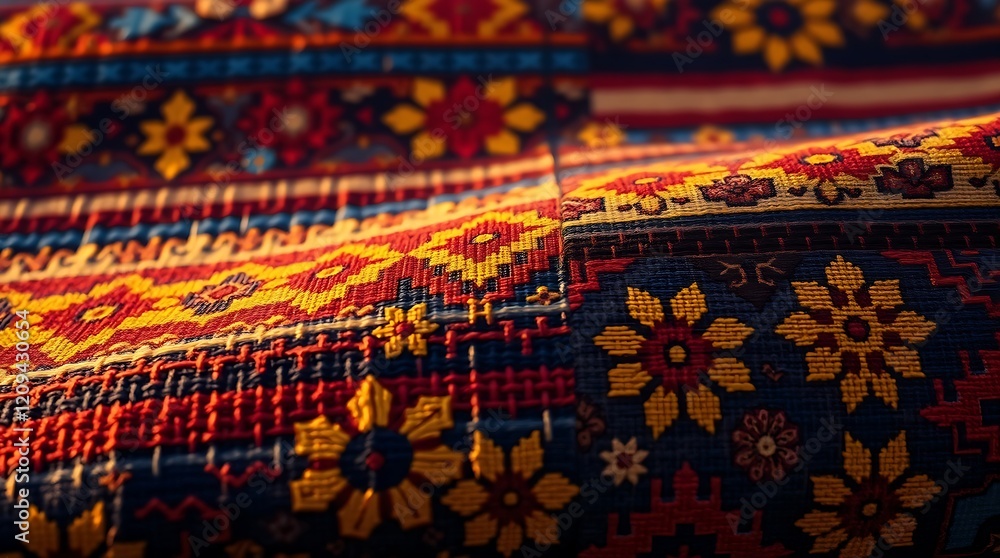 closeup colorful fabric with traditional patterns, textiles, fashion, culture, woven fabric closeup colorful fabric with traditional patterns, textiles, fashion, culture, woven fabric