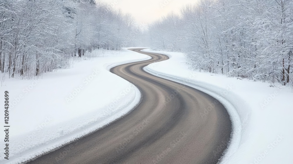 Winding snowy road through winter forest Winding snowy road through winter forest