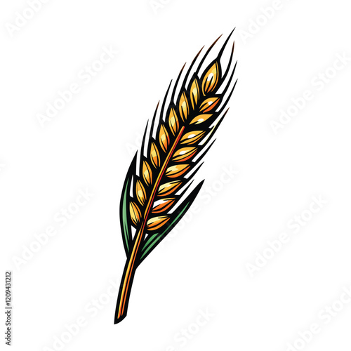 Illustrate a stylized wheat stalk with an earthy color palette, emphasizing its organic curves and texture.