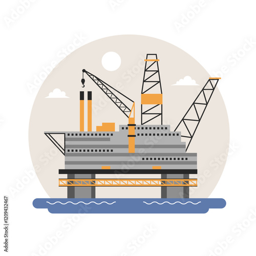 Offshore oil rig on ocean illustration. Oil and gas industry concept