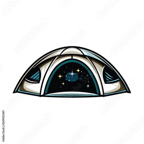 A simple, minimalist tent silhouette against a backdrop of starry night sky, perfect for an outdoor store or brand.