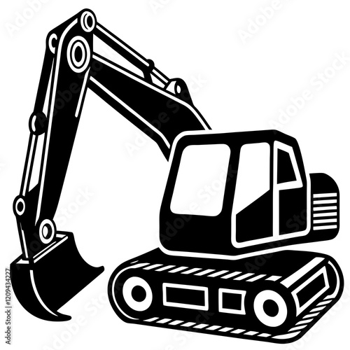 Bold Excavator Silhouette on White