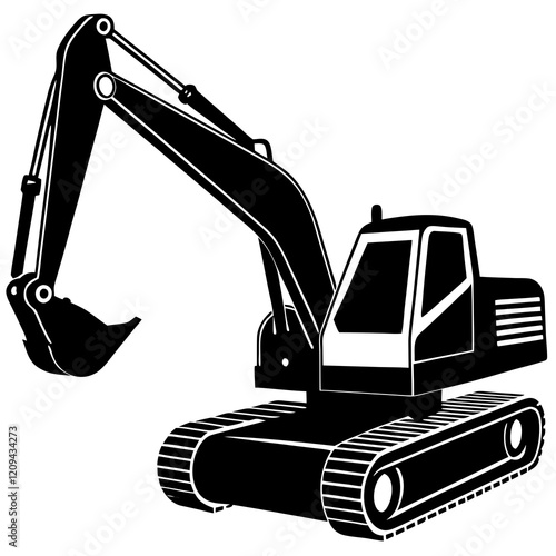 Bold Excavator Silhouette on White