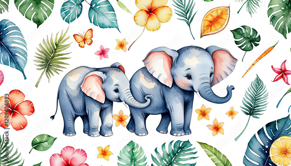 set watercolor cute animals invitations s elephants olated cards children background tropical elephant valentine holiday invitation colours drawn adorable africa animal