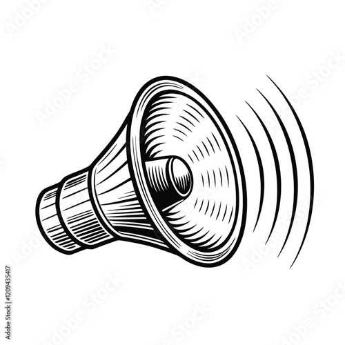 A simple line art illustration of a speaker emitting sound waves.