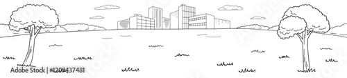 Park graphic black white city landscape sketch long illustration vector 