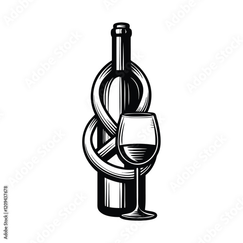 Design a sophisticated logo featuring a wine bottle and glass, incorporating the letters "LI" in an elegant and stylized manner.