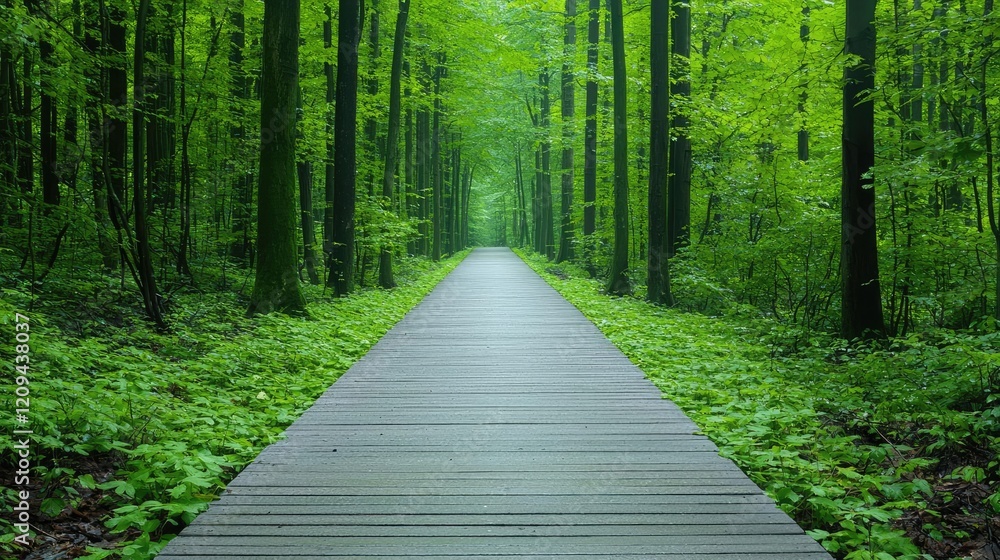 Forest path leading into a lush green wood Forest path leading into a lush green wood