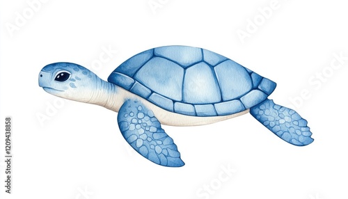 Blue watercolor sea turtle swimming gracefully in a serene ocean environment photo