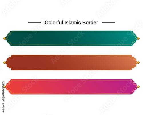 luxury colorful arch arabic islamic text box title frame border set with ornamental illustration for invitation card template