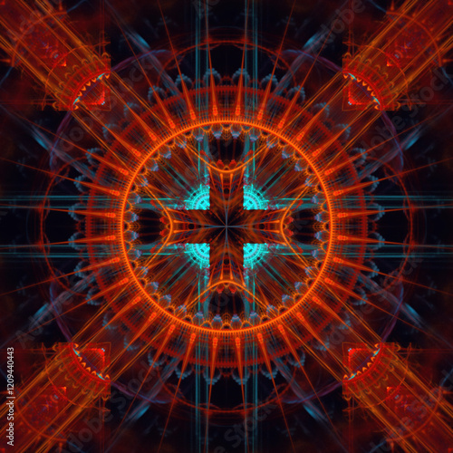 Cross, fractal, red, bright ornament. Apophysis 7x