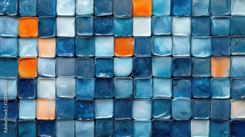 Colorful Mosaic of Blue and Orange Glass Tiles.