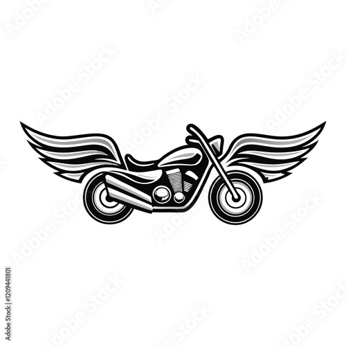 Create a minimalist line drawing of a motorbike with stylized wings, emphasizing sleekness and speed.
