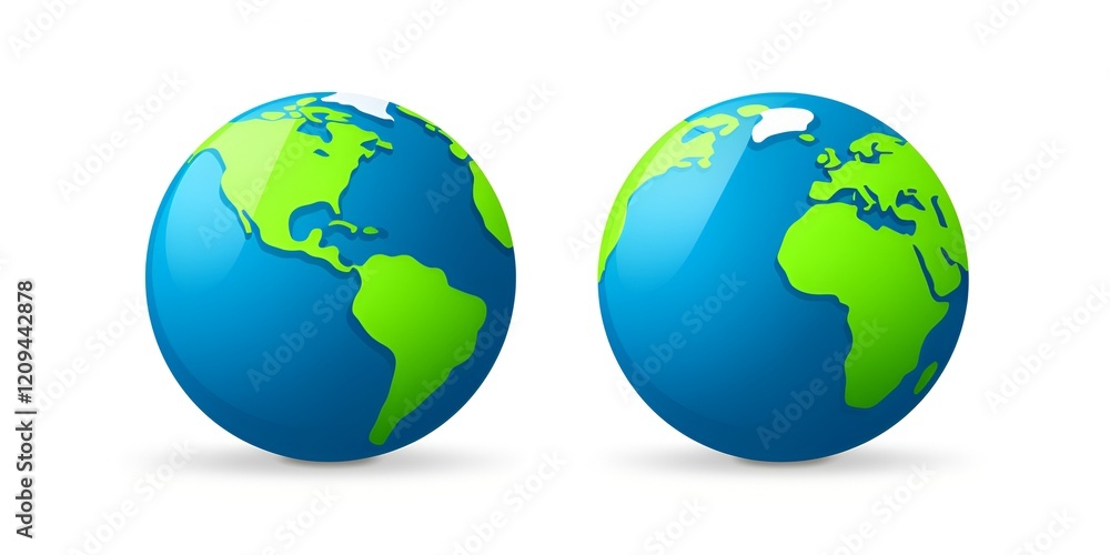 3d cartoon blue and green earth icon, white background, simple design, high contrast colors, 3d cartoon blue and green earth icon, white background, simple design, high contrast colors,