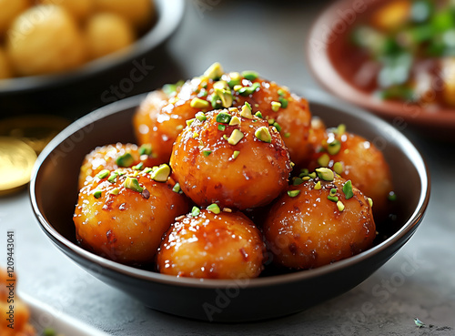 Generated imageSweet dessert balls with syrup and pistachios awwamah 