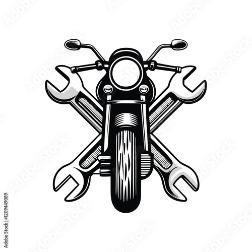A minimalist, monochromatic logo featuring a stylized vintage 'M' seamlessly integrated with a wrench, symbolizing craftsmanship and precision.