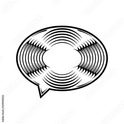 A single, monochrome chat bubble with sound waves emanating from it, representing a message or sound.