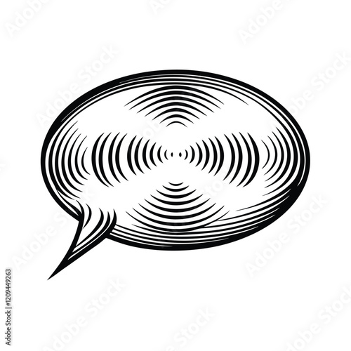 A single, monochrome chat bubble with stylized sound waves emanating from it.