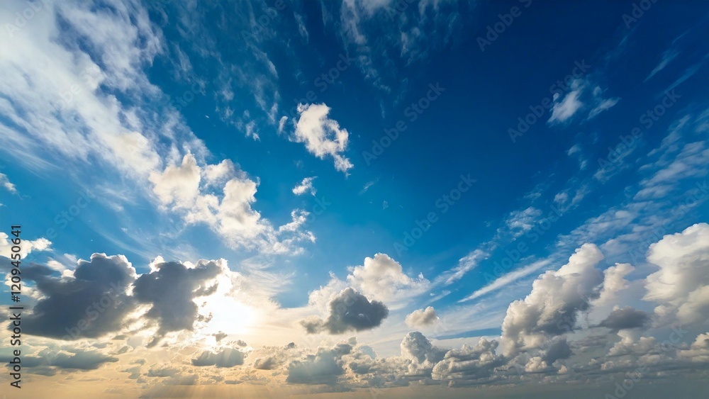 Fototapeta premium 広々とした快晴の青空 雲 背景素材 チラシ・バナー・動画素材 AI生成素材