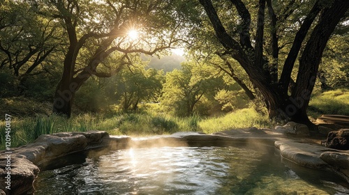 Tranquil Hot Springs in a Lush Forest