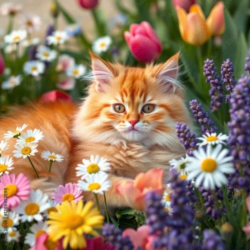 A fluffy orange cat curled peacefully. A fluffy orange cat curled peacefully.