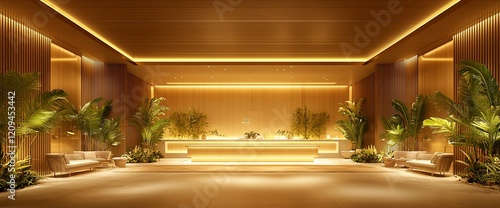 Wallpaper Mural Luxurious spa reception with wooden walls, warm lighting, and tropical plants. Torontodigital.ca