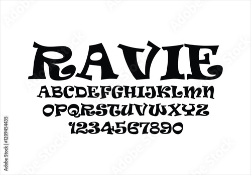 Ravie font for logo and headline. Isolated vector typeset