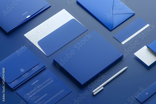  Corporate identity stationery mockup isolated on a sleek modern background, showcasing branding elements, sharp lines, minimalistic design, soft shadows. Generative Ai.