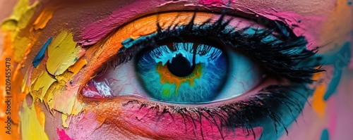 vibrant eye close up, colorful abstract art, multicolored, eye details, artistic concept with vivid colors