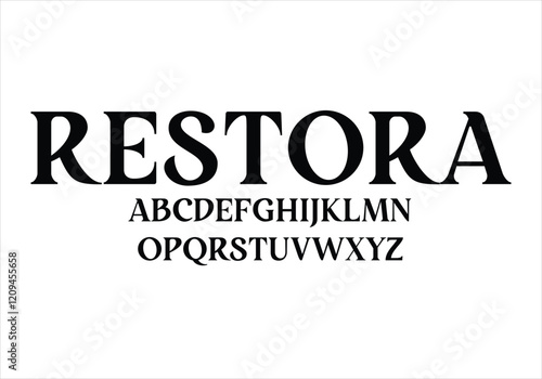 Restora font for logo and headline. Isolated vector typeset