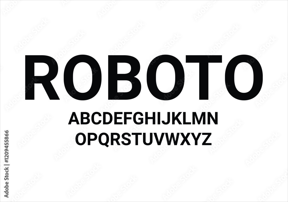 Roboto font for logo and headline. Isolated vector typeset Roboto font for logo and headline. Isolated vector typeset