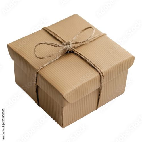A small gift box wrapped in plain brown paper with twine tied in a bow. photo