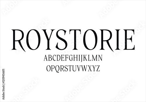 Roystorie font for logo and headline. Isolated vector typeset