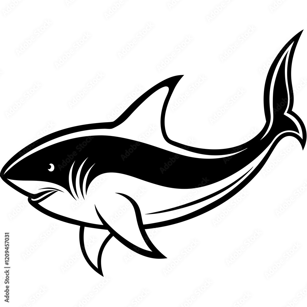 Majestic Shark Silhouette on White Majestic Shark Silhouette on White