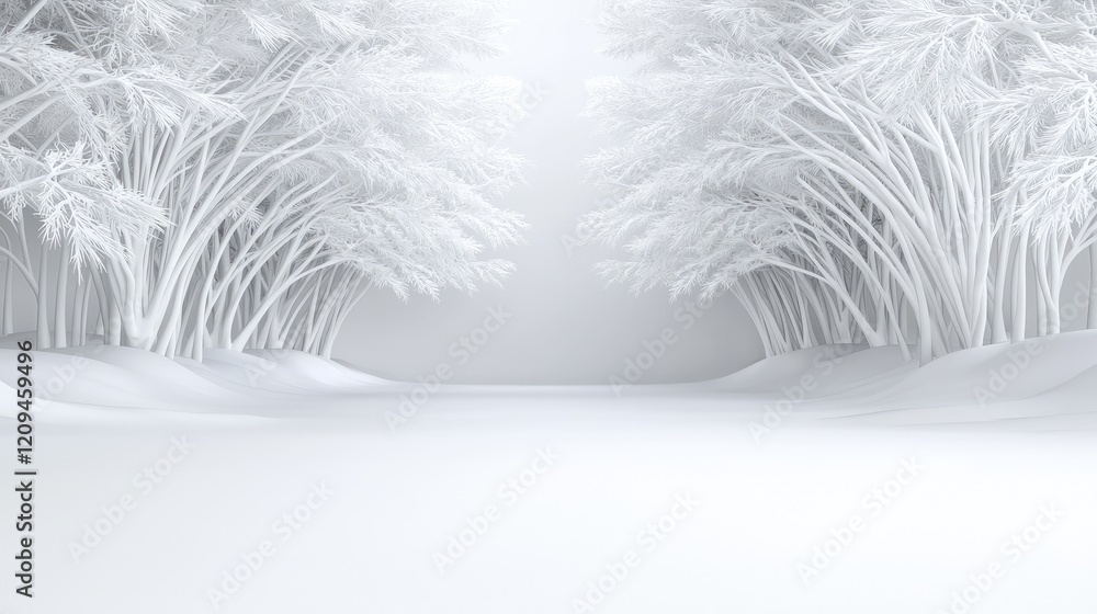 Obraz premium White bamboo forest path, minimalist scene, serene background, ideal for product display