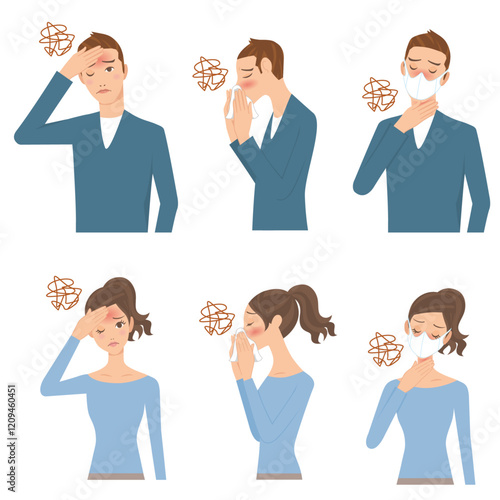 風邪やインフレンザになって咳や熱が出ている男女