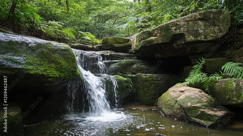 Tranquil Waterfall in a Lush Tropical Forest Tranquil Waterfall in a Lush Tropical Forest