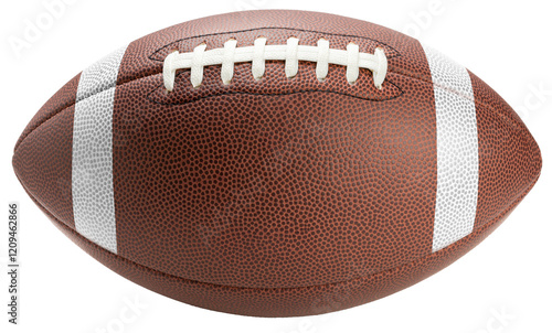 American football ball isolated on white background, Leather American football ball sports equipment on white PNG file.