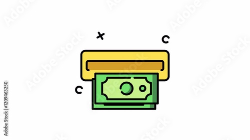 ATM machine dispensing various currency notes marked by symbols. Suitable for finance, banking, technology, and moneyrelated concepts in design projects.
 photo