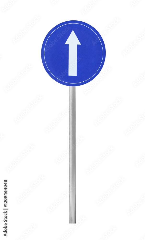Straight Ahead Blue Traffic Road Sign isolated on white background