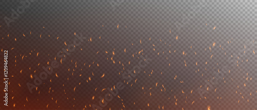 Flame effect PNG. Fire sparks on transparent background. Burning red hot sparks realistic fire flames. Flying up sparks, burning fire particles with smoke texture. Realistic flame effect.