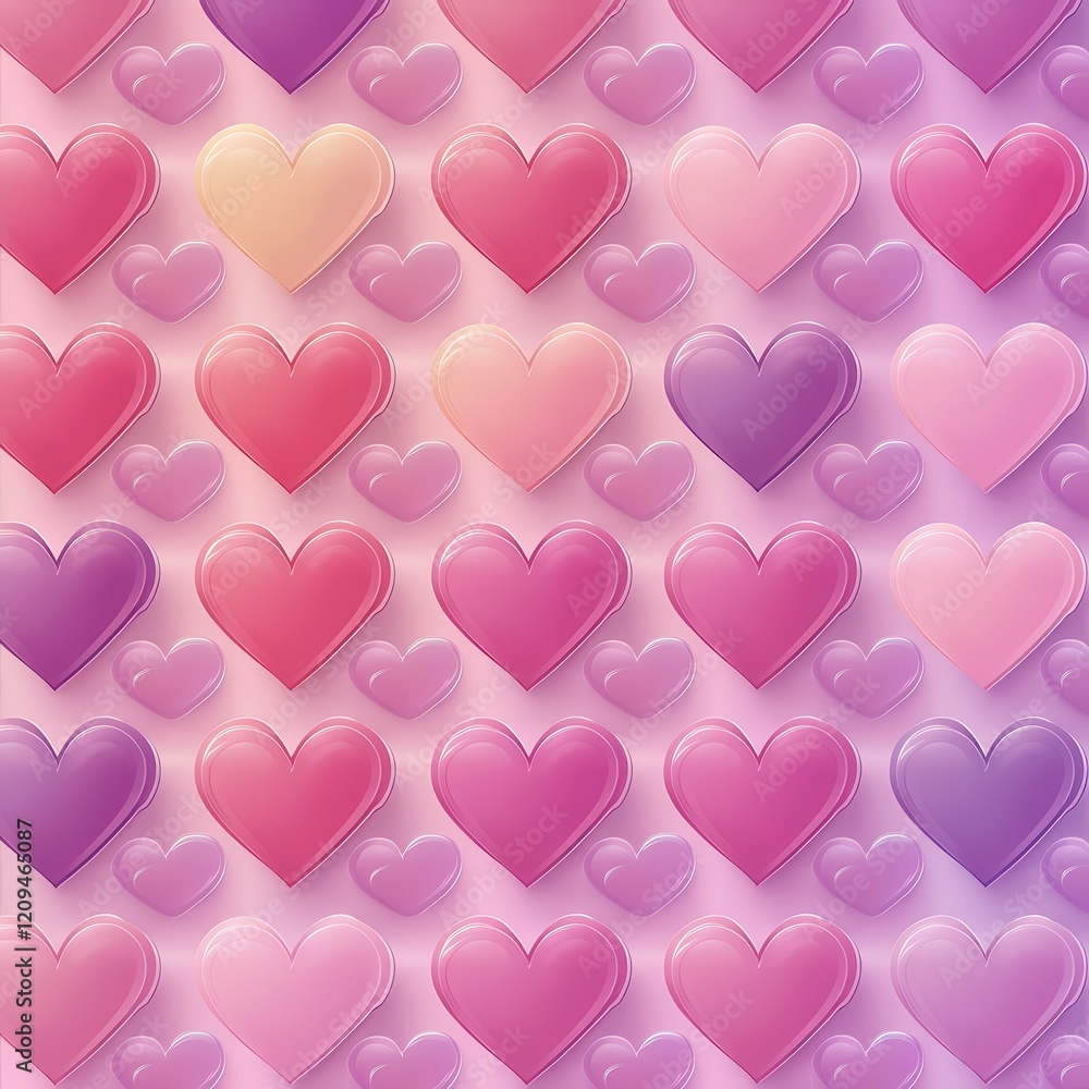 Love in Layers: A delicate and romantic pattern of hearts in shades of pink, purple, and peach creates a captivating backdrop for Valentine's Day, wedding, or love-themed designs. Love in Layers: A delicate and romantic pattern of hearts in shades of pink, purple, and peach creates a captivating backdrop for Valentine's Day, wedding, or love-themed designs.