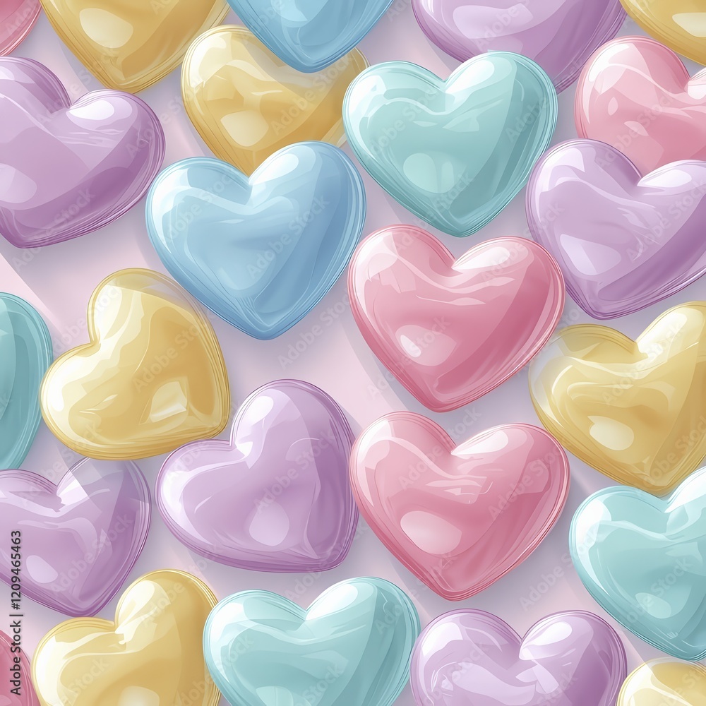 Pastel Hearts Seamless Pattern: A delightful and vibrant seamless pattern featuring a cascade of pastel-colored hearts in various shades, creating a playful and romantic backdrop for any design. Pastel Hearts Seamless Pattern: A delightful and vibrant seamless pattern featuring a cascade of pastel-colored hearts in various shades, creating a playful and romantic backdrop for any design.