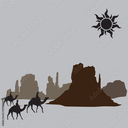 camels in desert, Illustration of Desert 